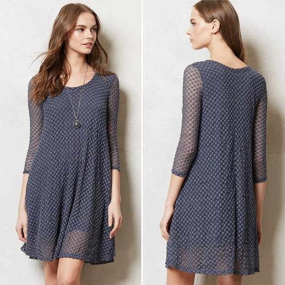 Anthropologie Lilka Arnica Swing Dress Medium Sheer Polka Dot Lace Long Sleeve - Picture 1 of 9